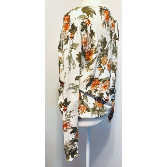 Floral V-Neck Nylon Rayon Women's White Pullover Top, Orange and Green Floral-M - Picture 5 of 8